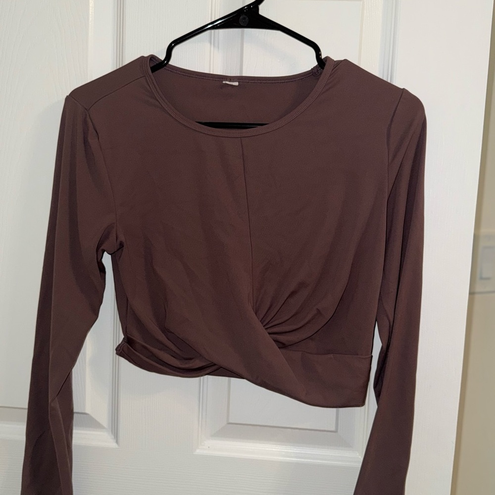 Elegant Brown Long Sleeve Women's Top